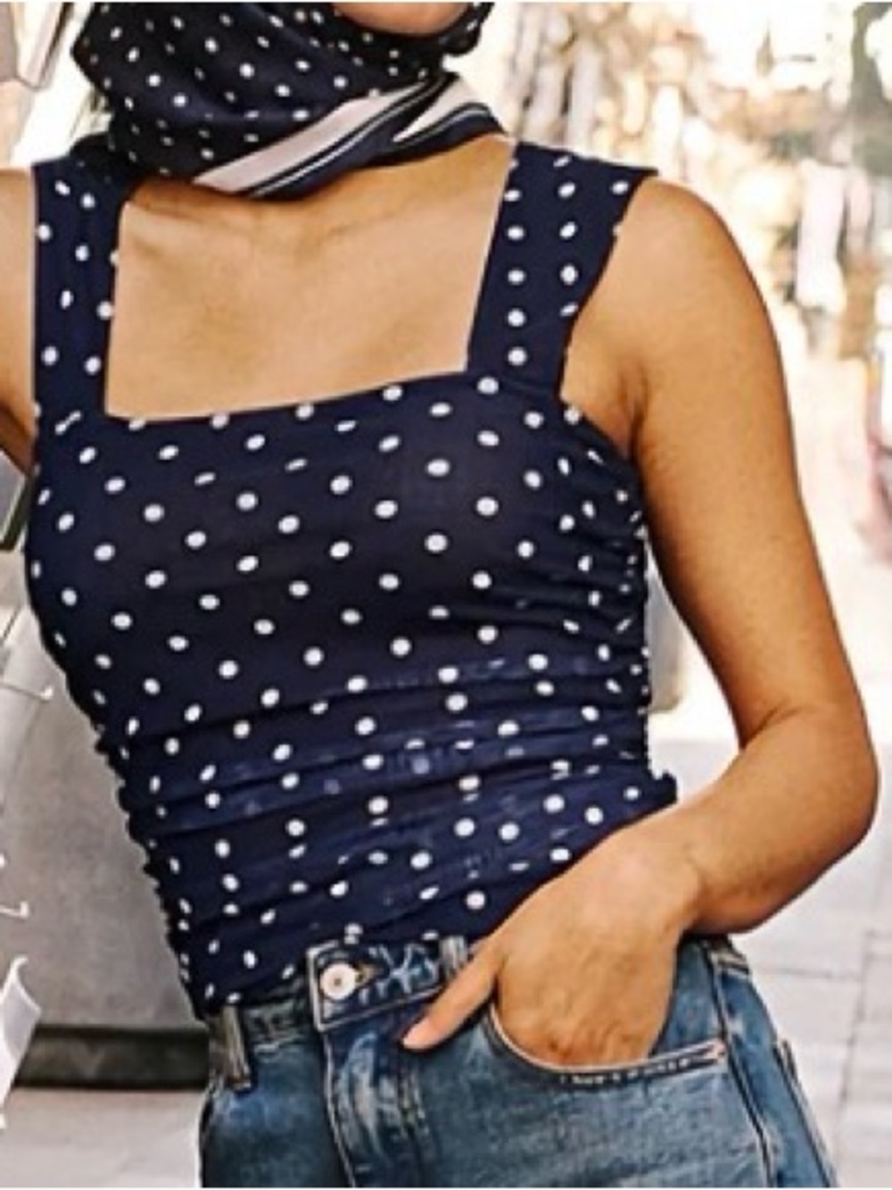 Old Navy Navy Polka Dot Square-Neck Tank